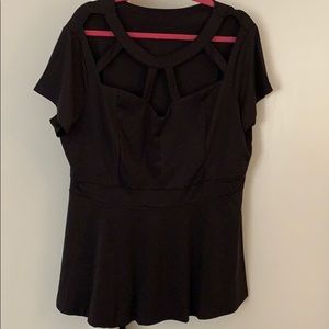 Black cut out peplum shirt